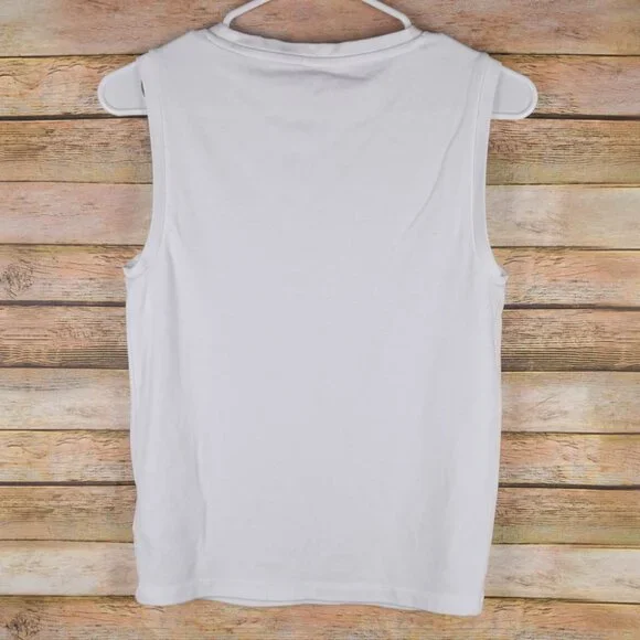 Gap Womens M Tall Plain Solid White Modern Shell Tank Top Sleeveless Stretch - Picture 5 of 7